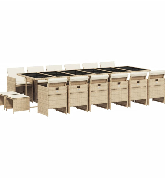 17-tlg. Garten-Essgruppe mit Kissen Beige Poly Rattan