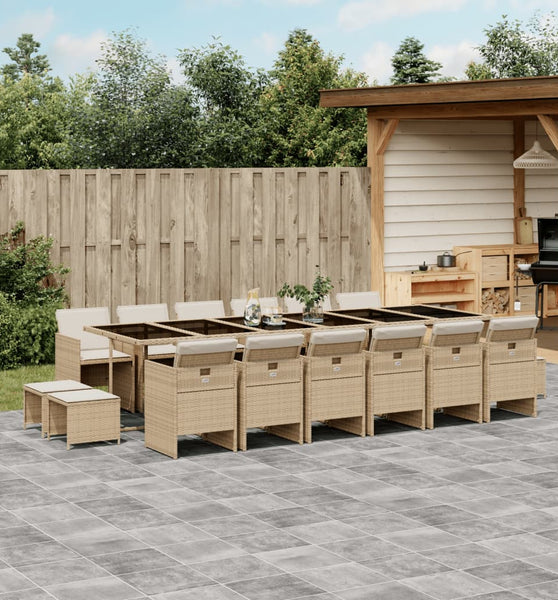17-tlg. Garten-Essgruppe mit Kissen Beige Poly Rattan