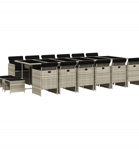 17-tlg. Garten-Essgruppe mit Kissen Hellgrau Poly Rattan