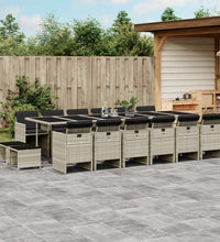 17-tlg. Garten-Essgruppe mit Kissen Hellgrau Poly Rattan