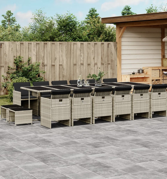 17-tlg. Garten-Essgruppe mit Kissen Hellgrau Poly Rattan