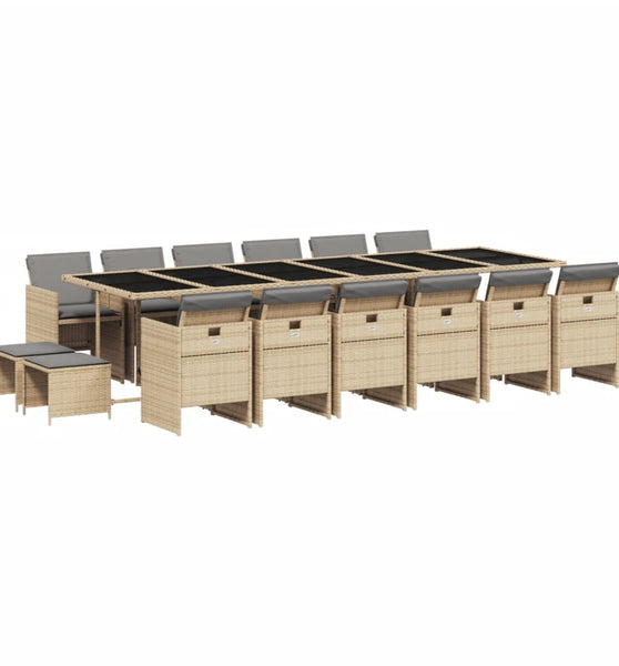 17-tlg. Garten-Essgruppe mit Kissen Beigemischung Poly Rattan