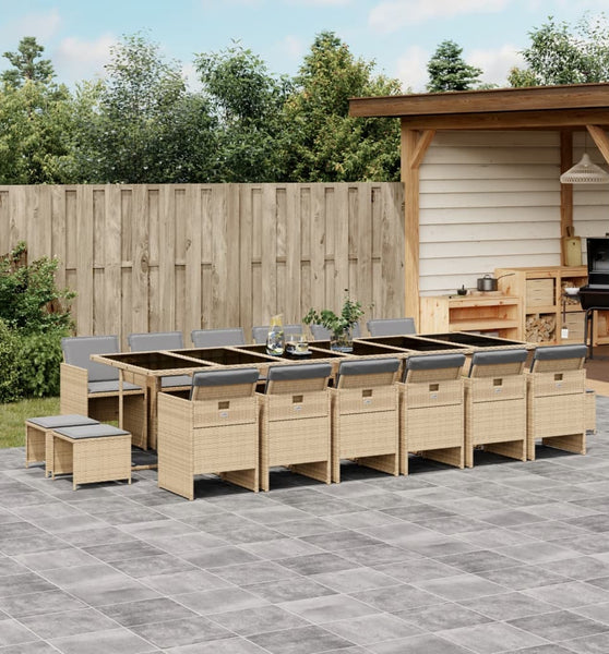 17-tlg. Garten-Essgruppe mit Kissen Beigemischung Poly Rattan