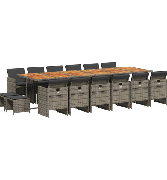 17-tlg. Garten-Essgruppe mit Kissen Grau Poly Rattan