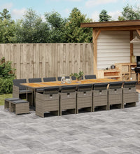 17-tlg. Garten-Essgruppe mit Kissen Grau Poly Rattan