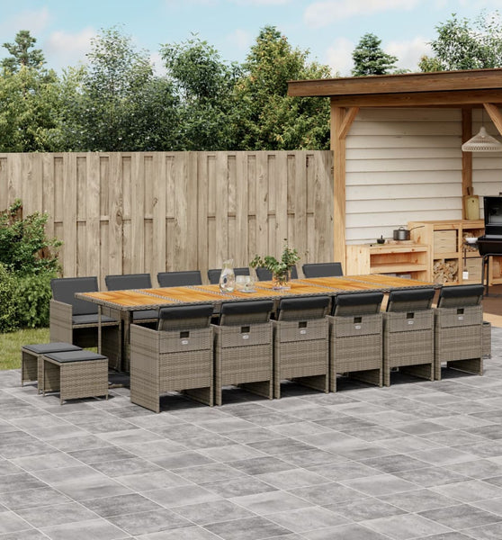 17-tlg. Garten-Essgruppe mit Kissen Grau Poly Rattan