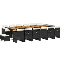 17-tlg. Garten-Essgruppe mit Kissen Schwarz Poly Rattan