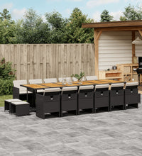 17-tlg. Garten-Essgruppe mit Kissen Schwarz Poly Rattan