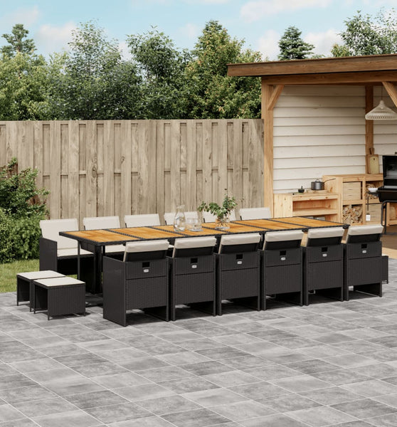 17-tlg. Garten-Essgruppe mit Kissen Schwarz Poly Rattan
