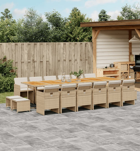 17-tlg. Garten-Essgruppe mit Kissen Beige Poly Rattan
