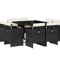 9-tlg. Garten-Essgruppe mit Kissen Schwarz Poly Rattan