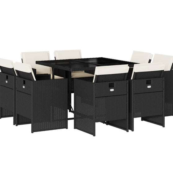 9-tlg. Garten-Essgruppe mit Kissen Schwarz Poly Rattan