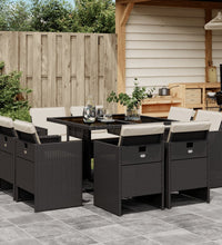 9-tlg. Garten-Essgruppe mit Kissen Schwarz Poly Rattan