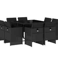 9-tlg. Garten-Essgruppe mit Kissen Schwarz Poly Rattan