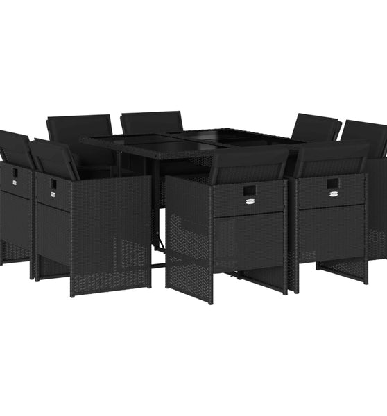 9-tlg. Garten-Essgruppe mit Kissen Schwarz Poly Rattan