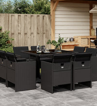 9-tlg. Garten-Essgruppe mit Kissen Schwarz Poly Rattan