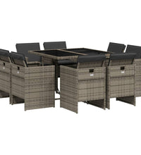 9-tlg. Garten-Essgruppe mit Kissen Grau Poly Rattan