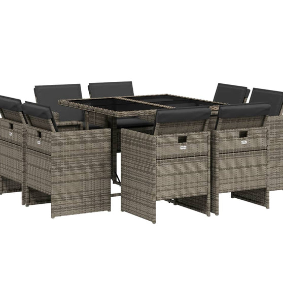 9-tlg. Garten-Essgruppe mit Kissen Grau Poly Rattan