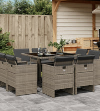 9-tlg. Garten-Essgruppe mit Kissen Grau Poly Rattan