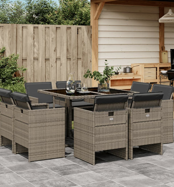 9-tlg. Garten-Essgruppe mit Kissen Grau Poly Rattan