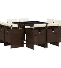 9-tlg. Garten-Essgruppe mit Kissen Braun Poly Rattan
