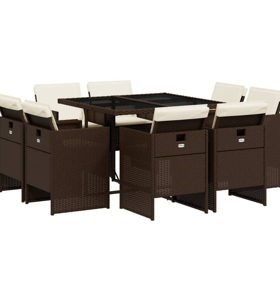 9-tlg. Garten-Essgruppe mit Kissen Braun Poly Rattan