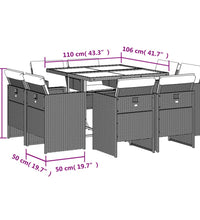 9-tlg. Garten-Essgruppe mit Kissen Braun Poly Rattan