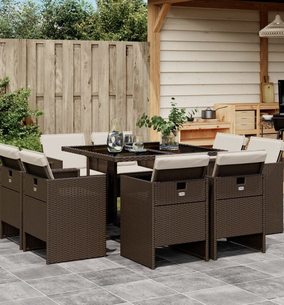 9-tlg. Garten-Essgruppe mit Kissen Braun Poly Rattan