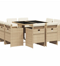 9-tlg. Garten-Essgruppe mit Kissen Beige Poly Rattan