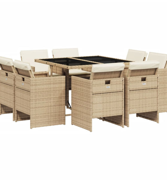 9-tlg. Garten-Essgruppe mit Kissen Beige Poly Rattan