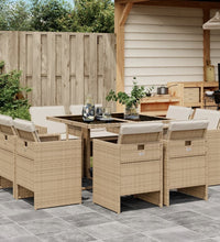 9-tlg. Garten-Essgruppe mit Kissen Beige Poly Rattan
