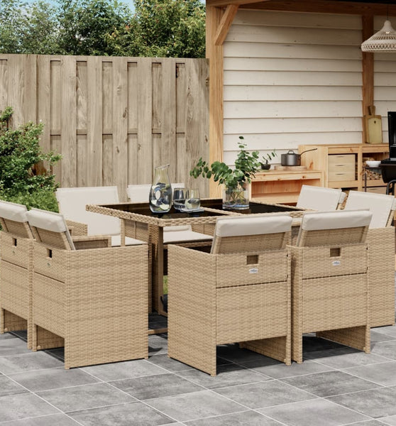 9-tlg. Garten-Essgruppe mit Kissen Beige Poly Rattan