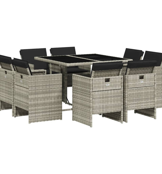 9-tlg. Garten-Essgruppe mit Kissen Hellgrau Poly Rattan