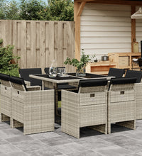 9-tlg. Garten-Essgruppe mit Kissen Hellgrau Poly Rattan