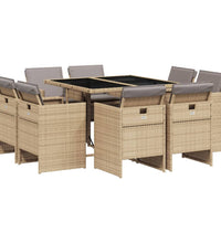 9-tlg. Garten-Essgruppe mit Kissen Beigemischung Poly Rattan