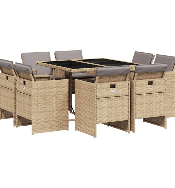 9-tlg. Garten-Essgruppe mit Kissen Beigemischung Poly Rattan