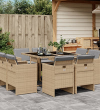 9-tlg. Garten-Essgruppe mit Kissen Beigemischung Poly Rattan