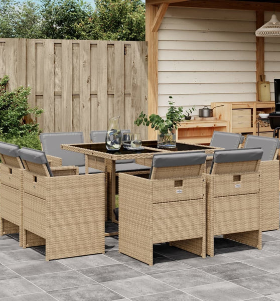 9-tlg. Garten-Essgruppe mit Kissen Beigemischung Poly Rattan