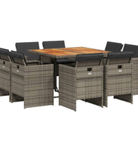 9-tlg. Garten-Essgruppe mit Kissen Grau Poly Rattan