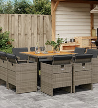 9-tlg. Garten-Essgruppe mit Kissen Grau Poly Rattan