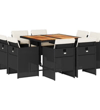 9-tlg. Garten-Essgruppe mit Kissen Schwarz Poly Rattan