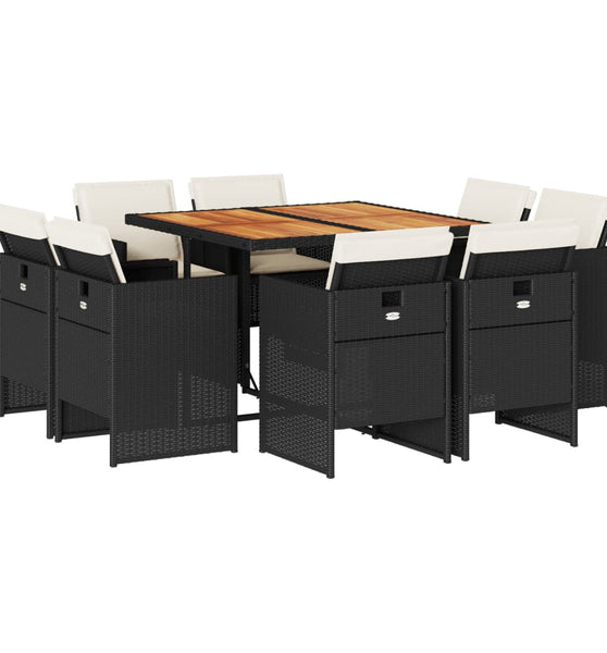 9-tlg. Garten-Essgruppe mit Kissen Schwarz Poly Rattan