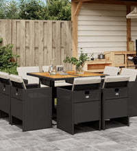 9-tlg. Garten-Essgruppe mit Kissen Schwarz Poly Rattan