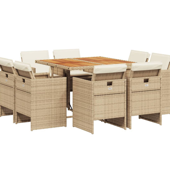 9-tlg. Garten-Essgruppe mit Kissen Beige Poly Rattan