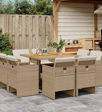 9-tlg. Garten-Essgruppe mit Kissen Beige Poly Rattan