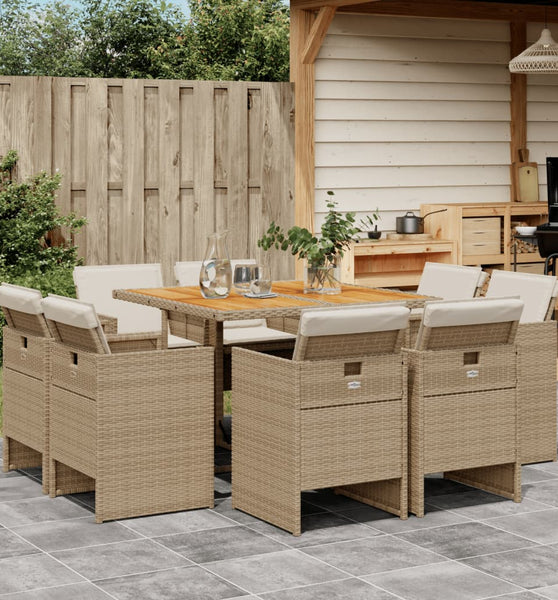 9-tlg. Garten-Essgruppe mit Kissen Beige Poly Rattan