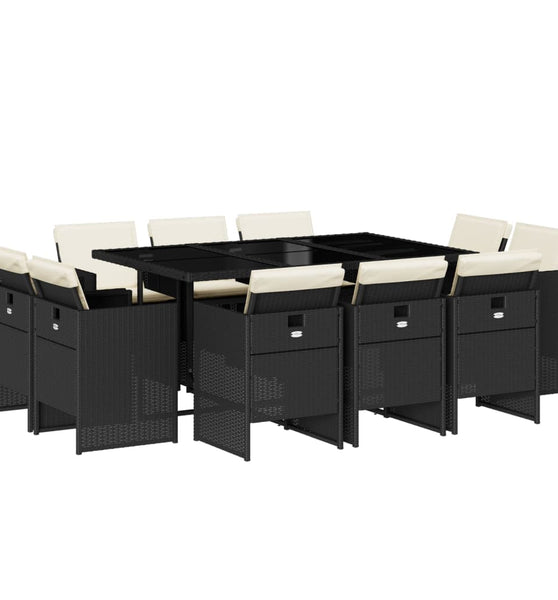 11-tlg. Garten-Essgruppe mit Kissen Schwarz Poly Rattan