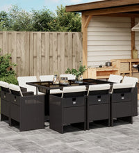 11-tlg. Garten-Essgruppe mit Kissen Schwarz Poly Rattan