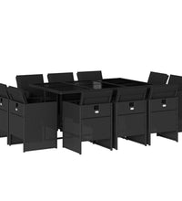 11-tlg. Garten-Essgruppe mit Kissen Schwarz Poly Rattan