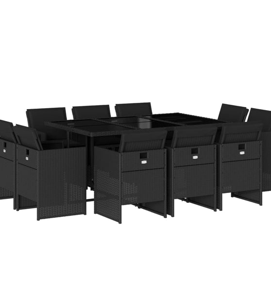 11-tlg. Garten-Essgruppe mit Kissen Schwarz Poly Rattan